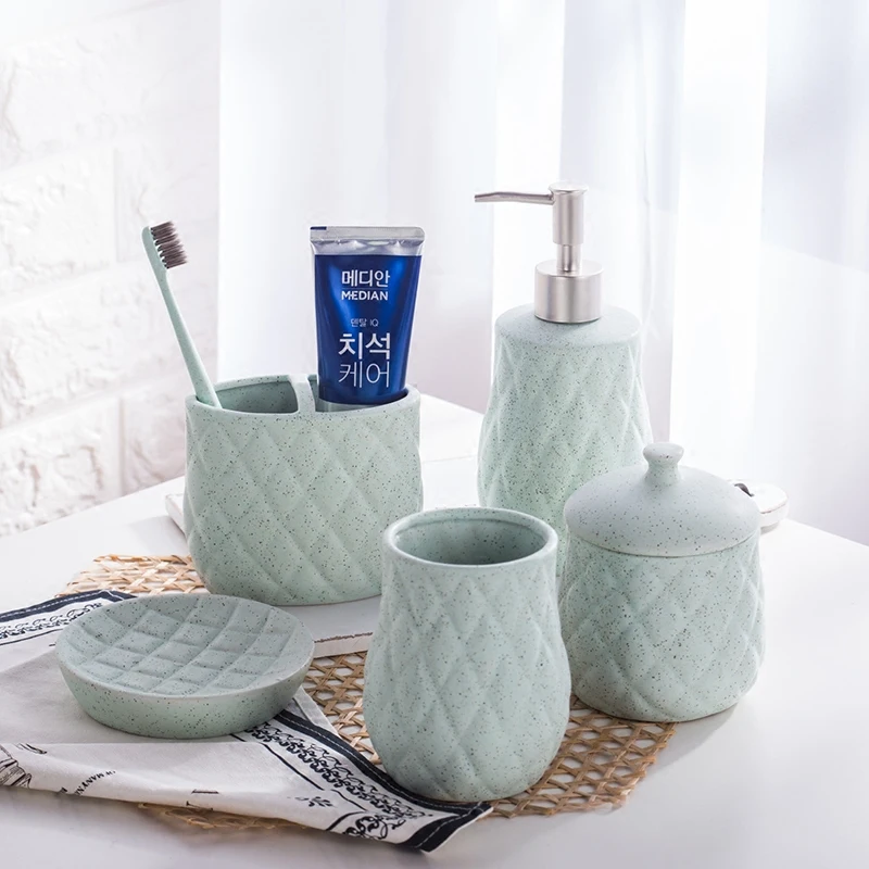 Европейский стиль 5 шт. Набор принадлежностей для ванной комнаты розовый