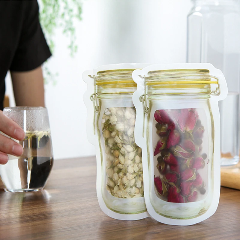 10 шт./партия органайзер для кухонных гаджетов Mason Jar с узором для хранения продуктов, сумки для хранения свежих пищевых закусок, сумка на молнии, кухонные аксессуары