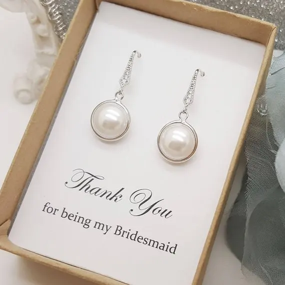 personalize any text wedding bridesmaid round pearl necklace dangles earrings jewelry sets maid of honor proposal gifts | Дом и сад
