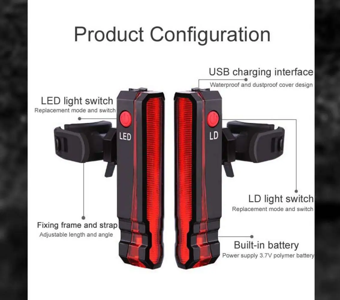 Велосипед Велоспорт огни Водонепроницаемый USB Перезаряжаемые 5 светодиодный + 1