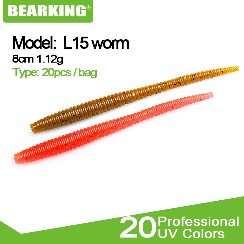 BEARKING Мягкая приманка черви 8 см 1,12g 20 шт./пакет рыболовные приманки Искусственные Силиконовые бас щука приманки Minnow Swimbait крючковый лов Пластик приманки