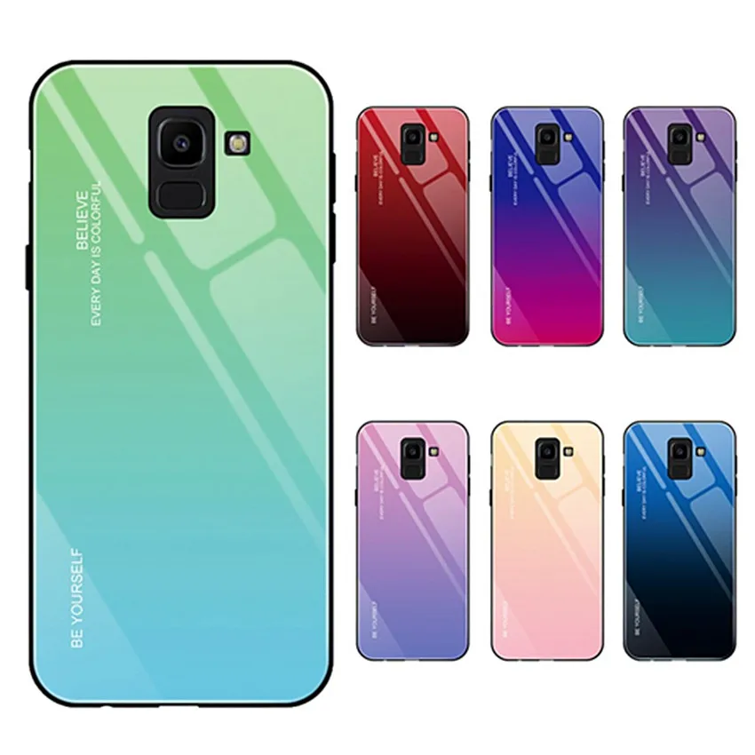 Чехол для Samsung Galaxy J8 2018 J4 J6 Plus Роскошный Глянцевый градиентный закаленное стекло