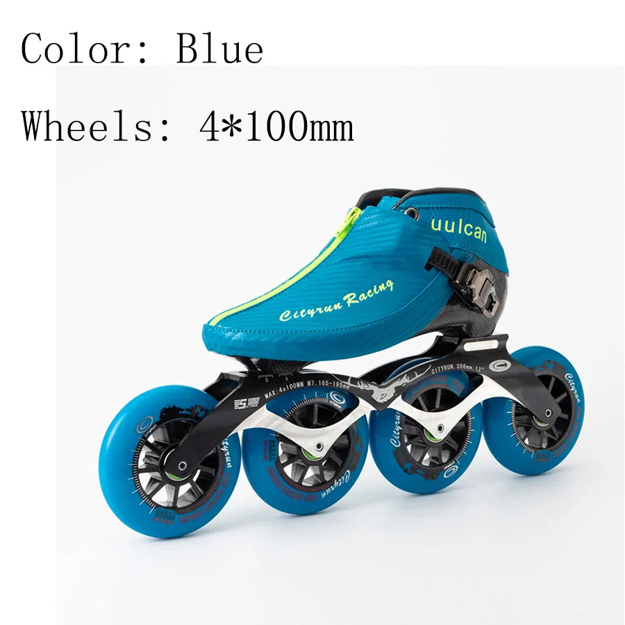 blue 4-100mm Cityrun скоростные роликовые коньки европейский размер 30-44 углеродное волокно Профессиональные коньки для соревнований 4 колеса гоночные коньки - Цвет: blue 4-100mm