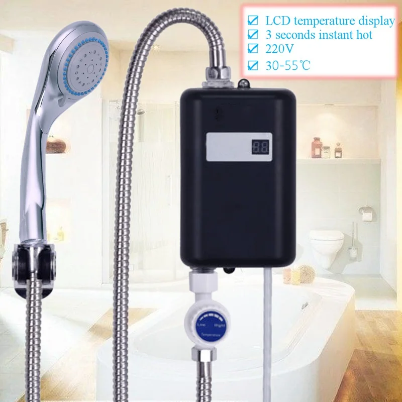 3.8KW мини Tankless мгновенный Электрический нагреватель горячей воды ЖК-дисплей температура дисплей кухня ванная комната воды душ системы