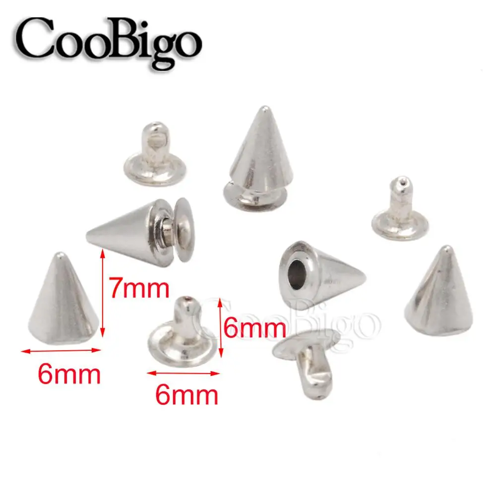 Double Rivet Studs 100 шт 6 х 8 мм конус Двойная заклепка заклепки Клепки Пуля Спайк DIY животные воротник пояс панк-рок Кожаный браслет мешок Craft - Цвет: Double Rivet Studs