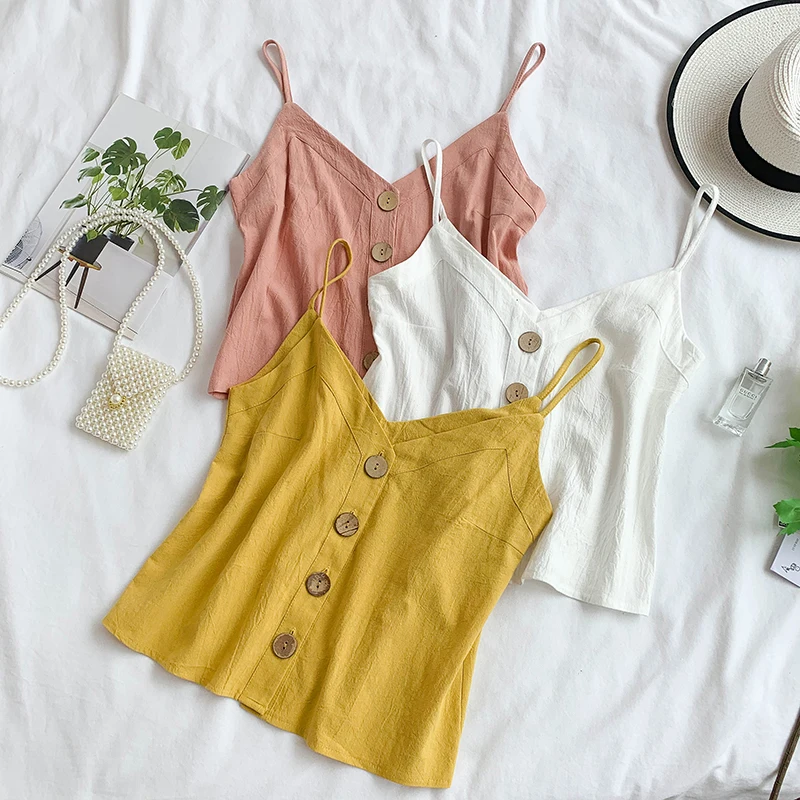 2019 Новый Модный женский жилет сплошной цвет простой слинг свежая Кнопка