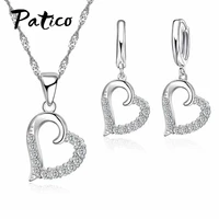 925 sterling silver jewelry sets cubic zircon stone love heart austrian crystal necklace huggie earrings women best gift