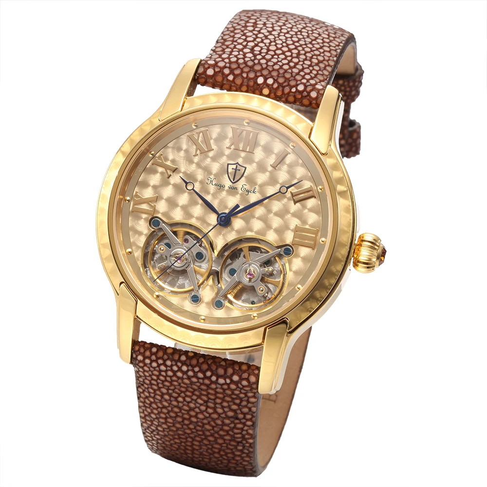 Hugo Von Эйк ретро античная бронза автоматические механические мужские коричневые