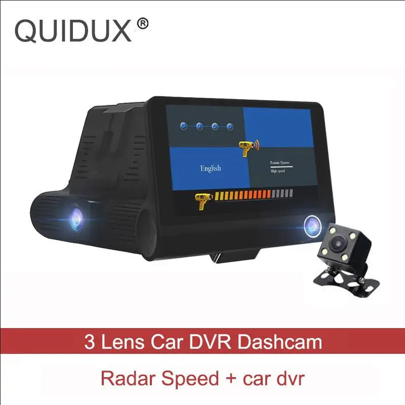 2 in 1 dvr QUIDUX 4,0 дюймов Автомобильный видеорегистратор Камера регистратор радар детектор+ gps 3 в 1 Автомобильный детектор Dash Cam 3 линзы анти радар детектор Ночного Видения - Название цвета: 2 in 1 dvr