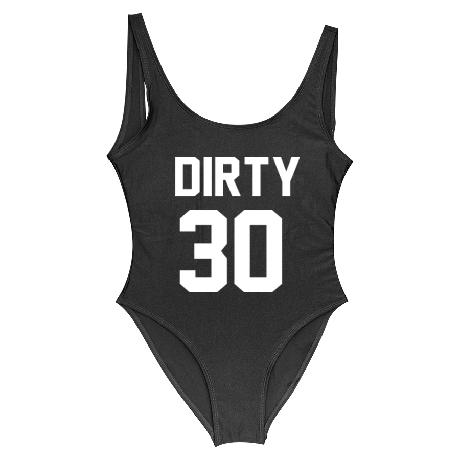 Dirty 30 смешной письмо купальники для женщин одна деталь купальник Dirty thirty maillot de bain размера плюс Вечерние боди купальный костюм - Цвет: GSXB336-black