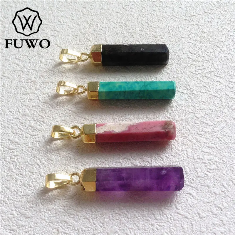 Модная Шестигранная подвеска FUWO в виде колонны кварцевый кулон с позолотой 24