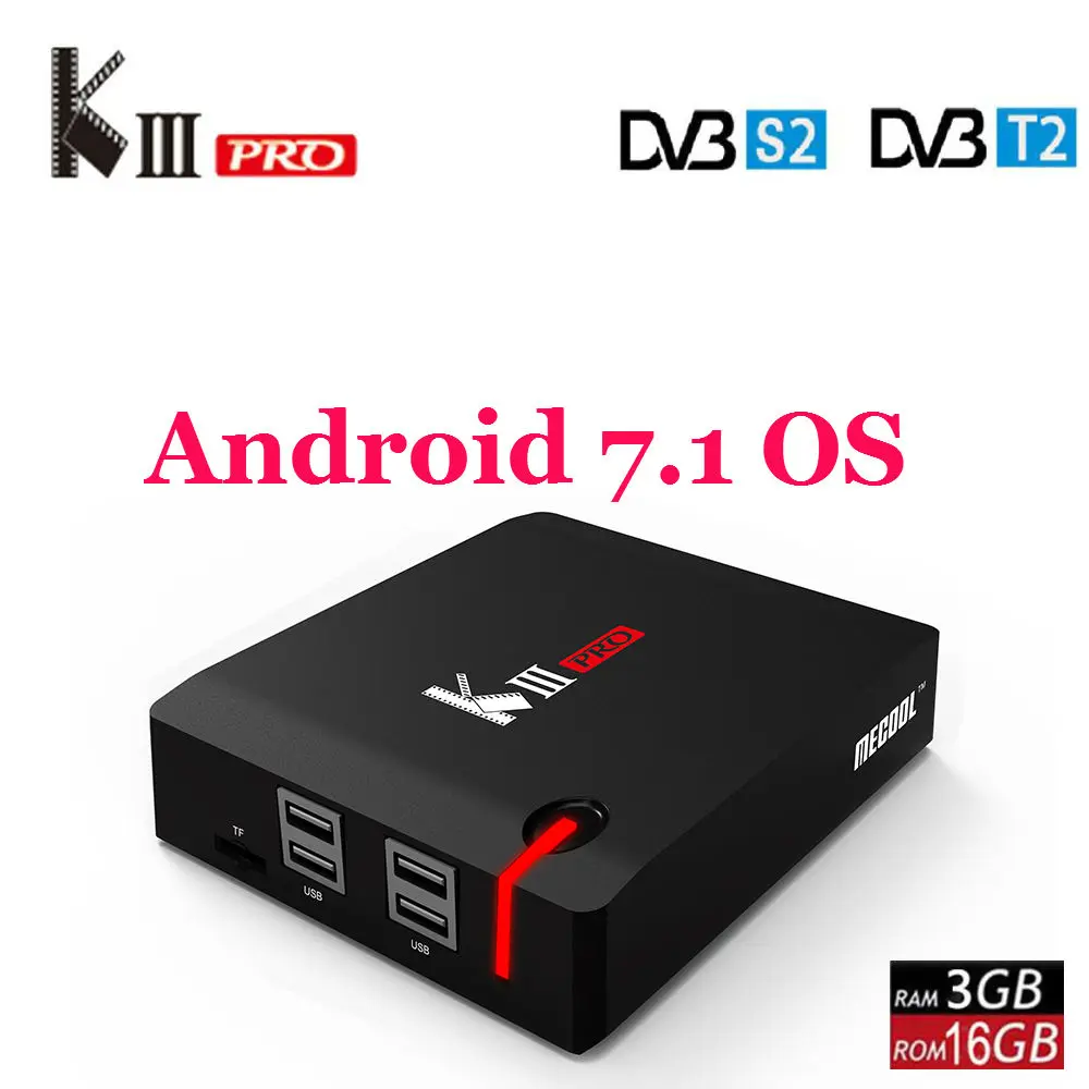 KIII PRO DVB-S2 DVB-T2 DVB-C Android 7,1 ТВ коробка 3 Гб оперативной памяти, 16 Гб встроенной памяти, процессор Amlogic S912 Octa Core 4K комбо NEWCAMD PowerVU