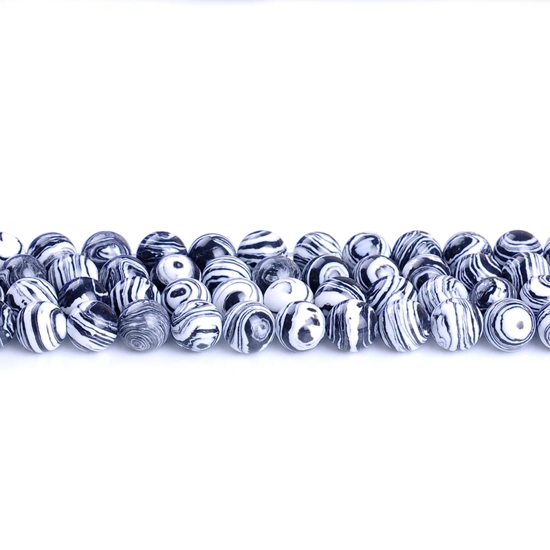 Высокое качество натуральный черный белый Малахитовый камень круглые бусины 15
