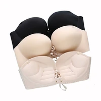 double cup finger palm push up bra strapless women 12 cup back band invisible bra one piece seamless gather breast wedding bra