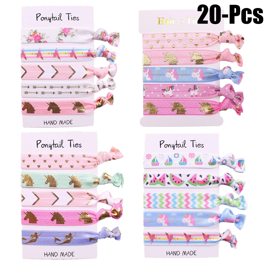 20 шт. эластичные резинки для волос с принтом единорога | Аксессуары одежды