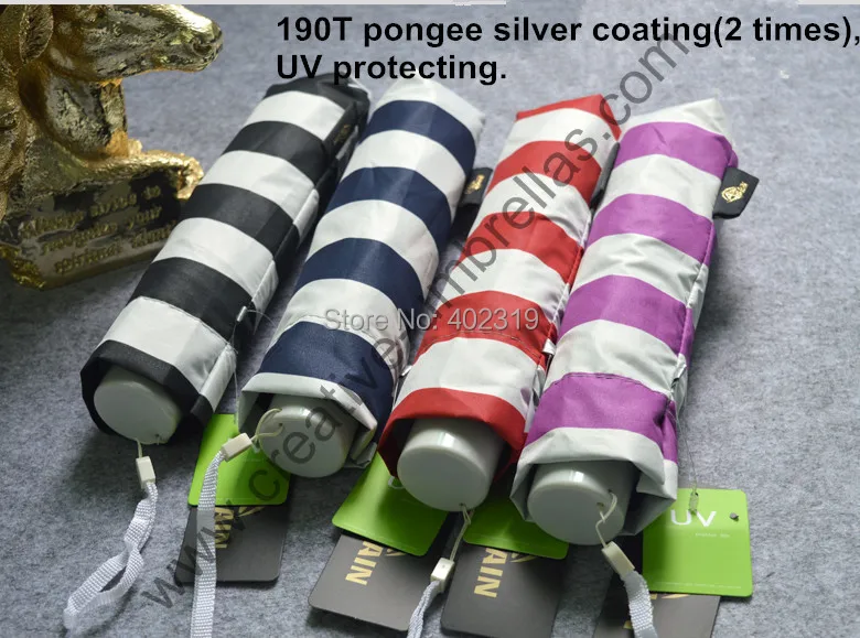 Free shipping 2pcs/lot three fold zebra streak pongee silver coating UV protecting all black frame anti rust summer parasol | Дом и сад