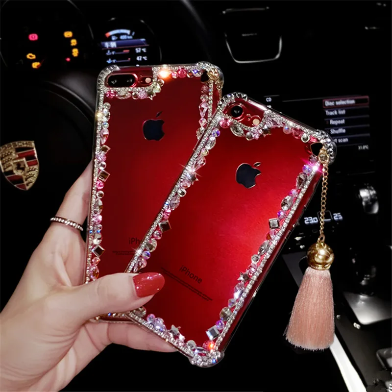 For Samsung S5 S6 S7 edge S8 S9 plus Note 3 4 5 8 fashion Lovely girls flash tassel Diamond Rhinestone cell phone protector case | Мобильные