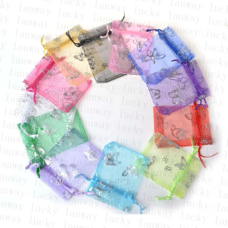 

50pcs 10x12cm Colorful butterfly Christmas Wedding voile Organza Bags Jewlery packing Gift gift Bags & Pouches