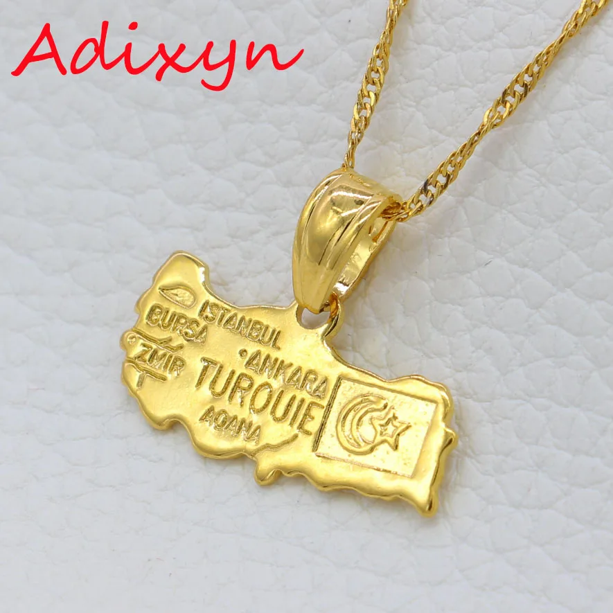 Кулон и ожерелье с турецкой картой Adixyn TUROUIE цепочка турецким флагом золотого