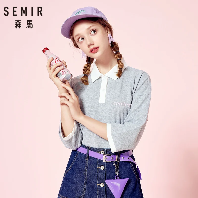 SEMIR женская рубашка-поло из 100% хлопка с рукавом 3/4 контрастным принтом