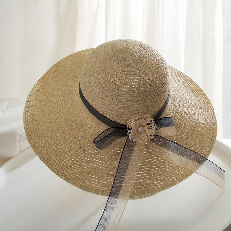 Шляпа женская соломенная с цветочным рисунком кружевная складная федора лентой