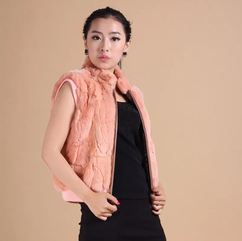 Жилет на молнии из натурального кроличьего меха женский короткий жилет с