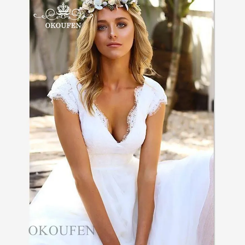 Пляжные богемные платья подружки невесты 2019 глубокий v-образный вырез