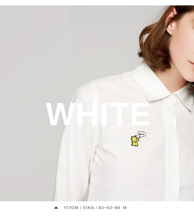 Toyouth New White Women Autumn Blouses Funny CartoonTurn Down Collar Tops for Female Embroidery Camisa Feminina Blusas