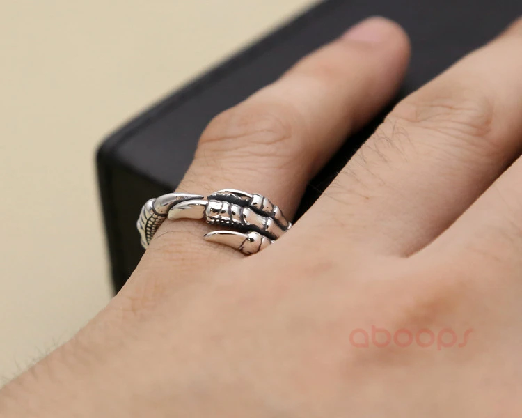 

Bicolor 925 Sterling Silver Dragon Claw Pinky Ring for Men Women,Little Finger Ring,Adjustable,Free Shipping
