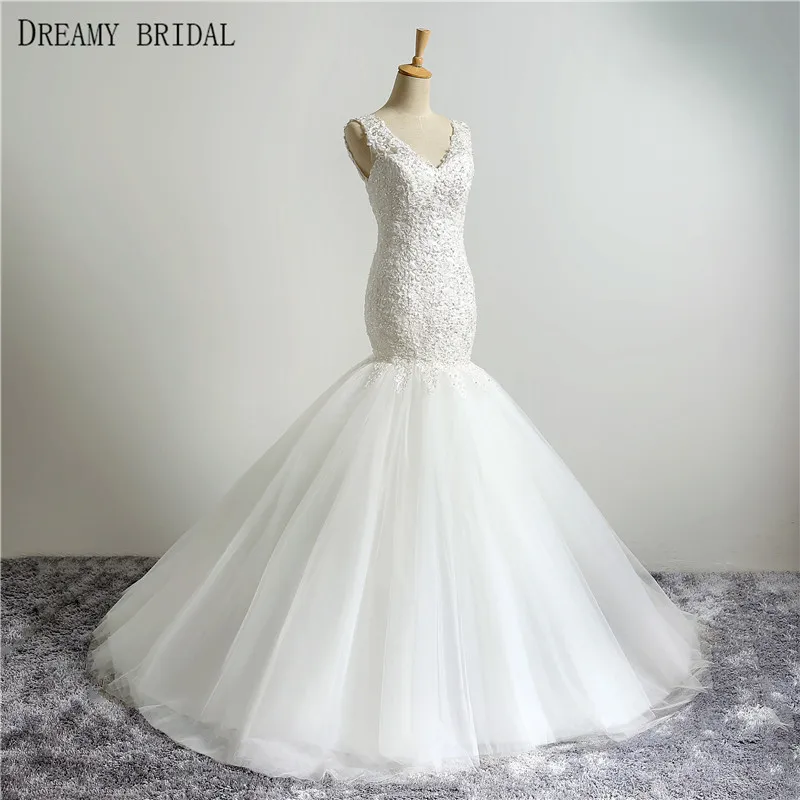 Элегантное Длинное платье русалки Vestido De Noiva 2017 подходит и расклешенные глубокий v
