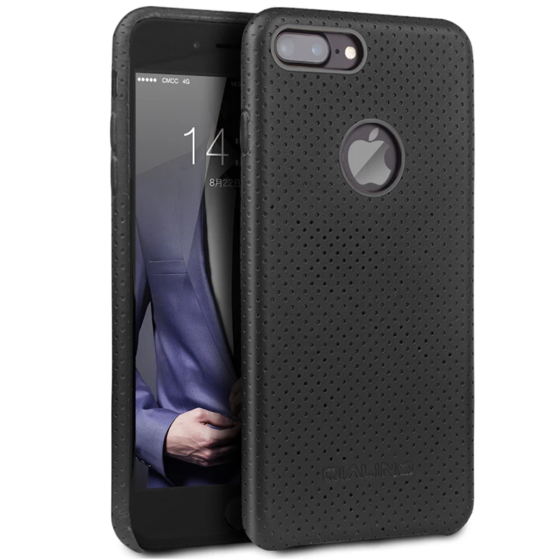 Чехол QIALINO из натуральной кожи для iPhone 7 роскошный модный ультратонкий черный