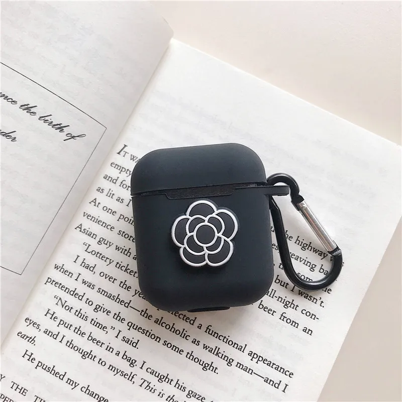 black folwer Bluetooth чехол для наушников Аксессуары для airpods защитный чехол сумка анти-потеря ремешок для airpods 2 милый мультфильм DIY силикон - Цвет: black folwer