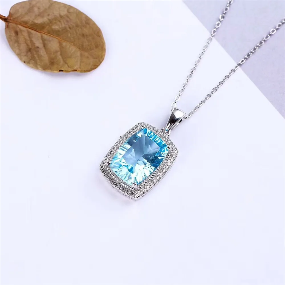 

wholesale SGARIT brand trendy natural gemstone silver jewelry 925 sterling silver blue topaz charm pendant necklace for women