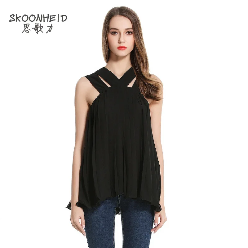 Новая коллекция весна и лето 2017 блузки тонкие нерегулярные все матч Без Бретелек