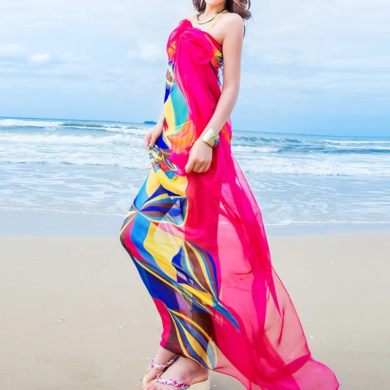 Женский шарф пляжный шифоновый с геометрическим рисунком | Женская одежда