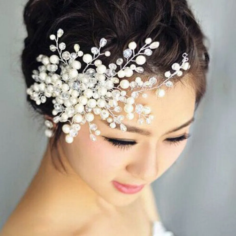 Свадебная диадема бисером расческа для волос для невесты hairpin11