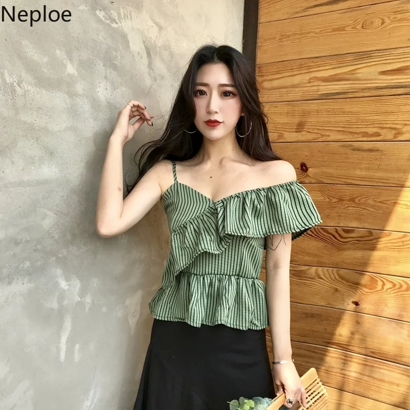 Женская блузка без бретелек весна 2020 Повседневная Блузка в полоску с оборками