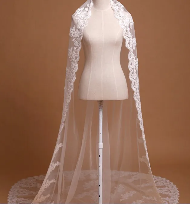 Фата свадебная с длинными кружевными краями Белый/цвет слоновой кости свадебный