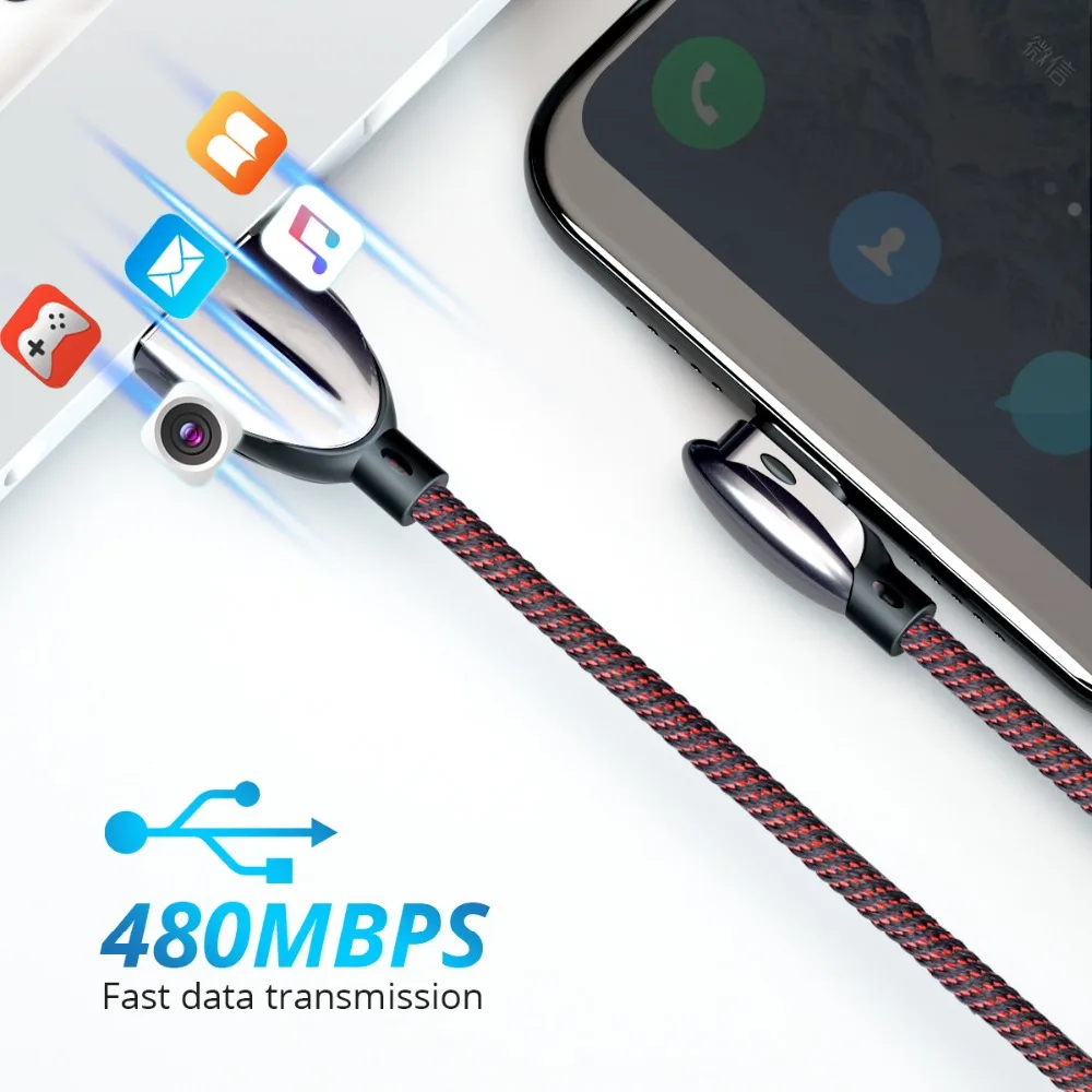 FONKEN 90 градусов Тип USB C кабель 3A быстро Зарядное устройство Type изгибом шнур