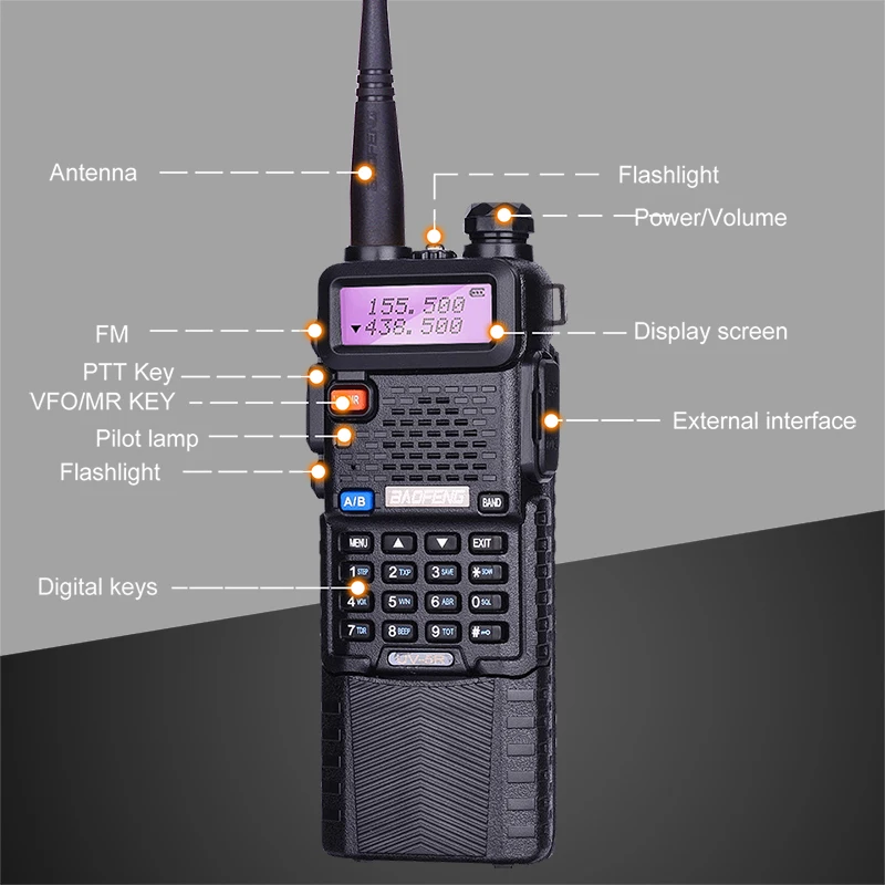 2pcs Baofeng UV-5R 5W 3800mAh Long Standby Battery Walkie Talkie UV 5R UHF VHF Dual Band Portable Hf Two Way Radio Station UV5R