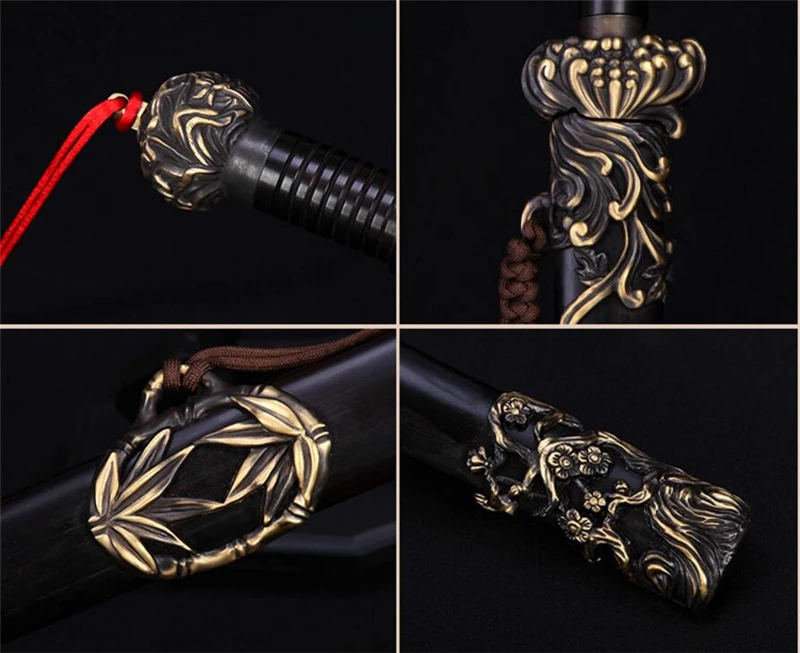 Unique Peony Swords Chinese Traditional Jian Wushu Folded Pattern Steel Blade Brass Knife Fitted W/ Plum Orchid Bamboo Ch | Дом и сад
