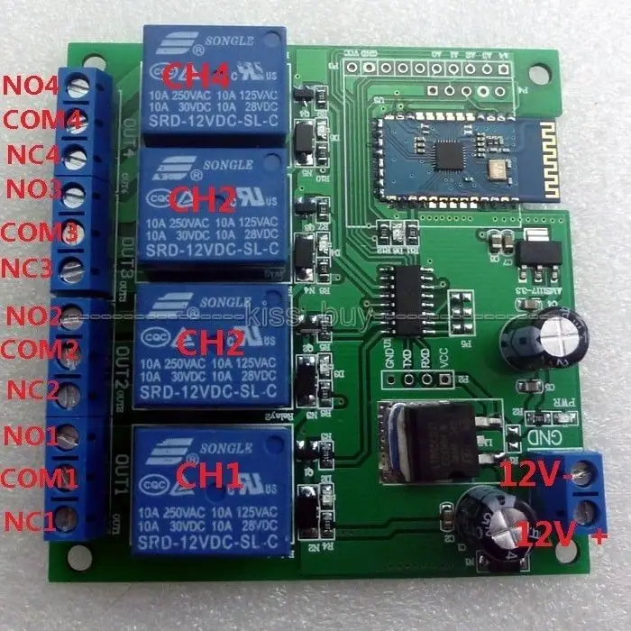Четырехканальный Bluetooth-релейный Переключатель 12 В на Android для мобильного