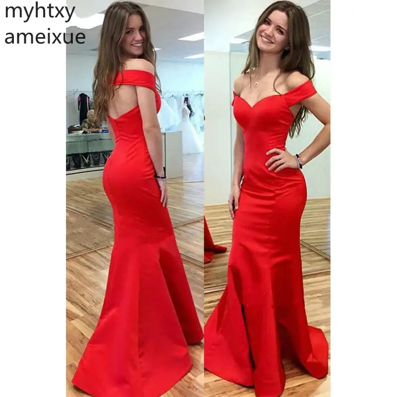 

2021 New Simple Red Sexy Cheap Evening Dresses Sweetheart Beaded Mermaid Prom Dress Long Back Gowns Custom Made Robe De Soiree