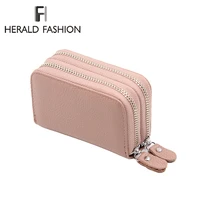 herald fashion women genuine leather unisex business card holder rfid wallet bank credit card case id holders women coin purse