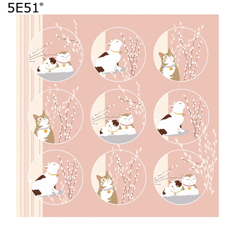 Японский фурошики из полиэстера 100%/японский классический принт кошки 55 см/много