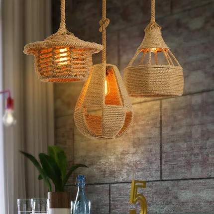 Винтажная веревочная Подвесная лампа креативный индивидуальный светильник в