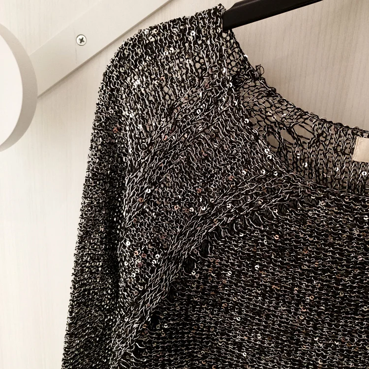 Cakucool женский свитер с пайетками полым каблуком трикотажный пуловер длинным