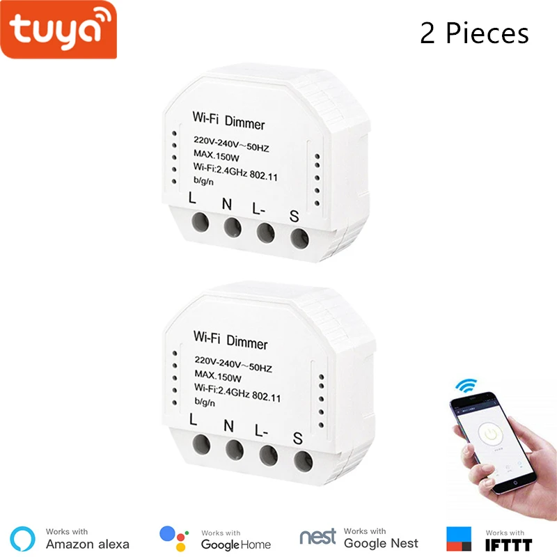 2 piece Туя умный WiFi диммер модуль преобразования традиционный переключатель 150 Вт умный переключатель диммер работа с Alexa Echo Google Home - Комплект: 2 piece