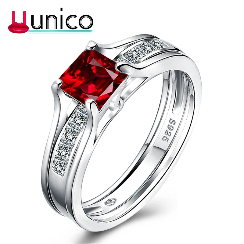 

UUNICO 2018 Fashion Rings Show Elegant Temperament Jewelry Womens Girls White red 925 Silver Filled Wedding Ring y5201314