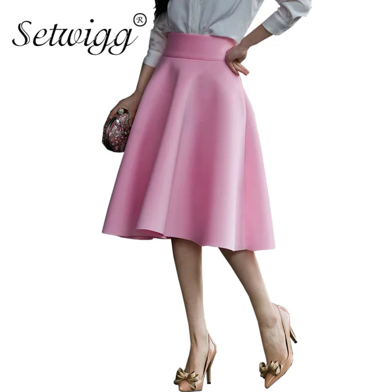 SETWIGG/Осенняя женская мода, Юбки-миди, Юбки-миди, розовые, Ретро стиль, молния, круг, расклешенные, до колена, весенние юбки SG900 - Цвет: Розовый